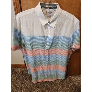 Penguin Mens Slim Fit Casual Button Up Shirt Size XL Striped Lightweight